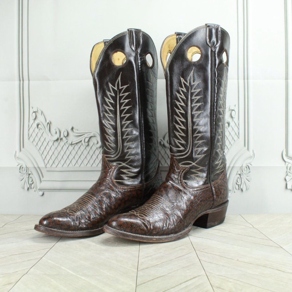 Tony Lama Brown Leather Buckaroo Caribou Cowboy Boots Shoe Size 8 D - Picture 2 of 9